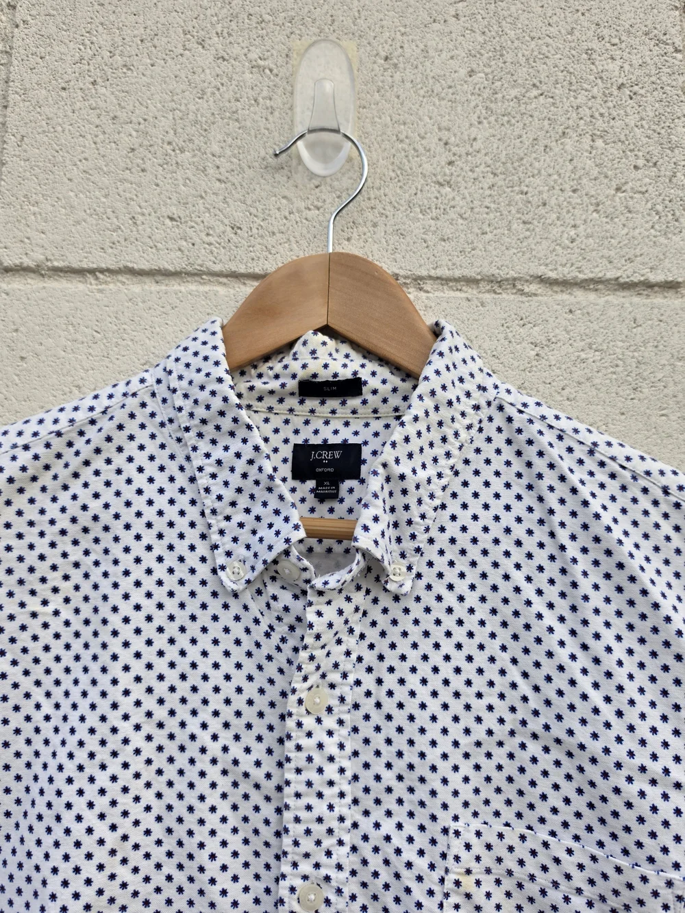 J. Crew Men’s White Button-Down Shirt with Navy Star Print